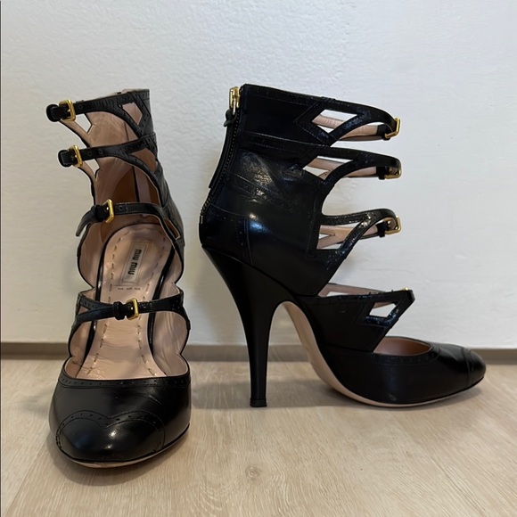 MIU MIU Black Strapy Mary Jane Heels